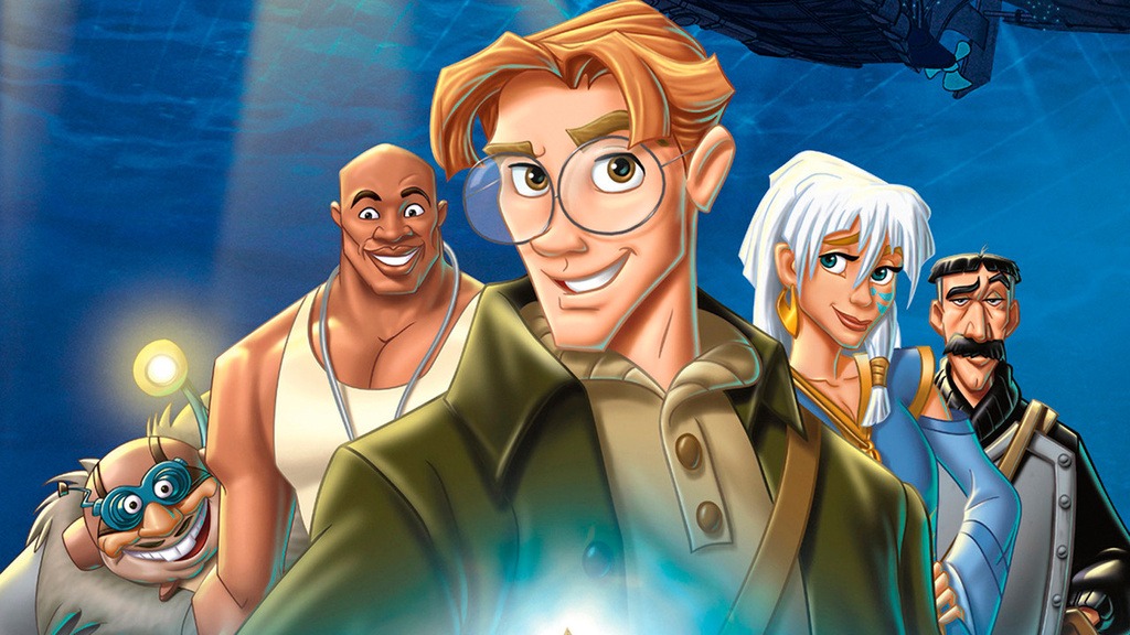 Affiche officielle du film Atlantide avec les personnages principaux : Milo, Kida, Gentil, La Taupe