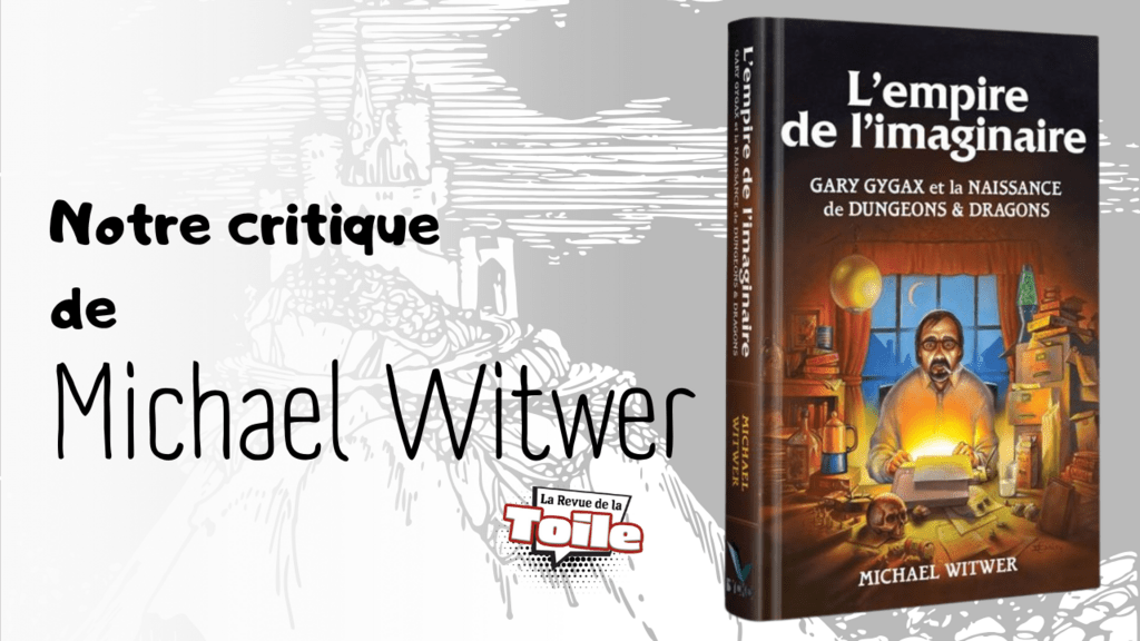 Photomontage présentant la couverture du livre l'empire de l'imaginaire avec en fond une illustration en noir et blanc de château