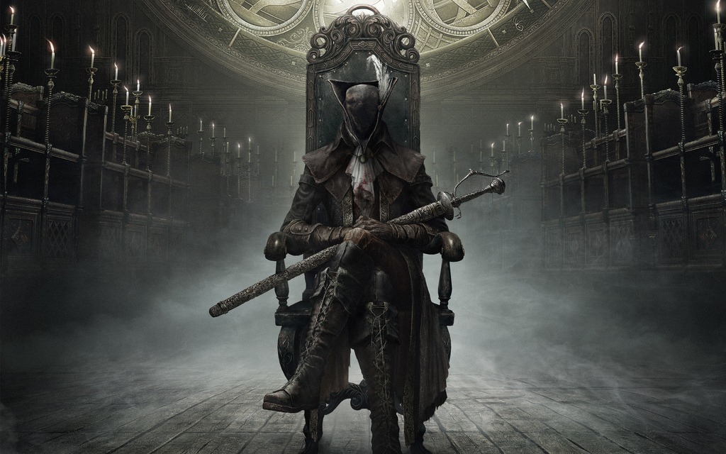 jackette du jeu Bloodborne avec le personnage du chasseur emblématique habillé de façon dandy et gothique