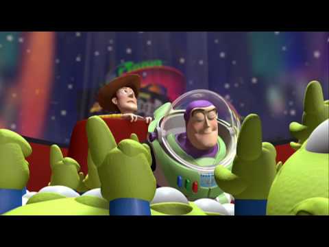 Toy Story : scène dans laquelle Buzz et Woody sont prisonnier dans le jeu d'arcade du Pizza Planet et rencontrent les aliens verts