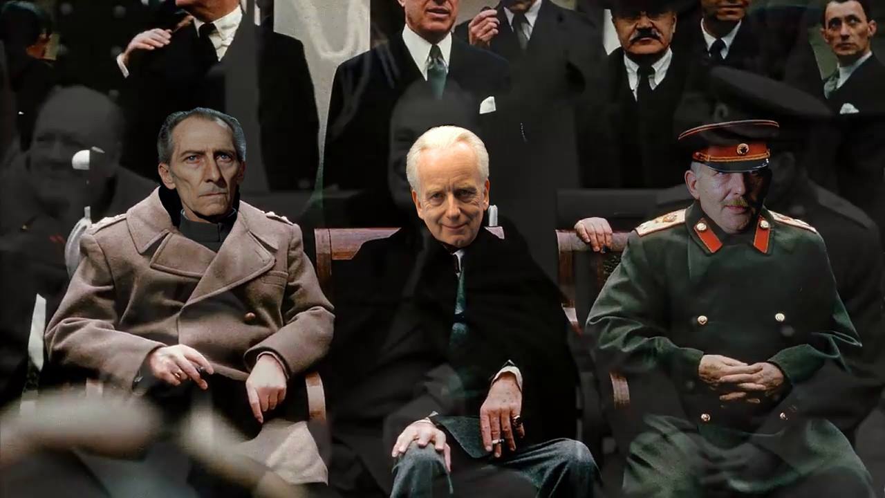 image retouchée de la célèbre conférence de Yalta durant laquelle Churchill, Roosevelt et Staline ont conversé, détournée par Duck