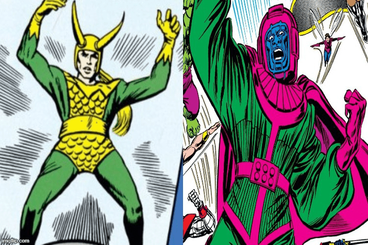 Extrait du Comics montrant deux images de Loki et Kang