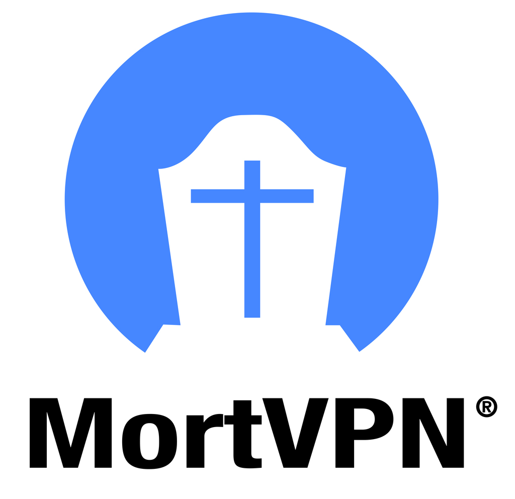 Logo de Mort VPN : un cercueil blanc sur fond bleu