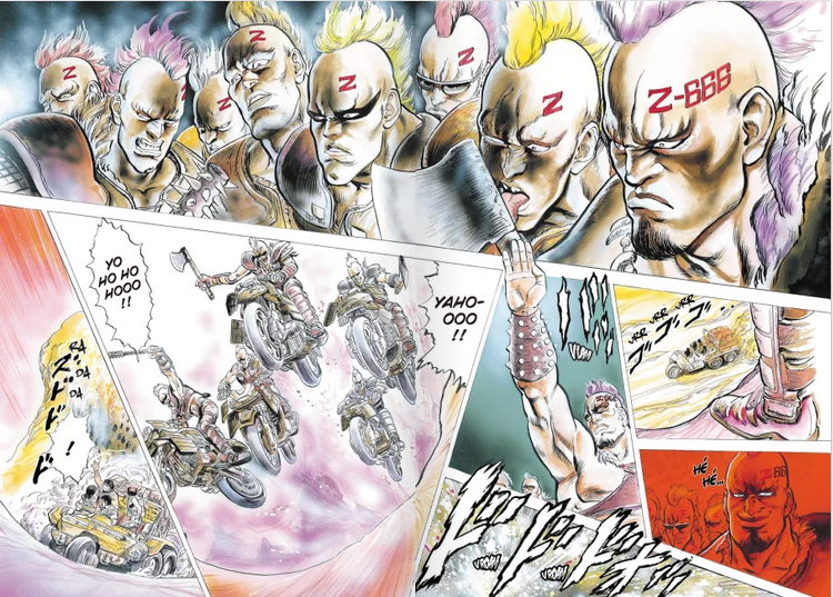 Image du manga : le gang de motards, les Z, qui ressemblent un peu à des punks !