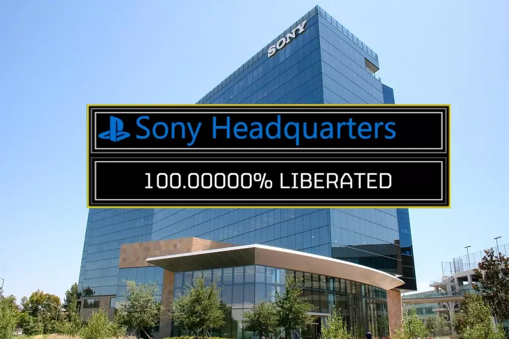 Meme avec l'immeuble quartier général de Sony. Un écriteau comme dans Helldivers II est ajouté devant. C'est marqué "Sony Headquarters : 100.00000% liberated."