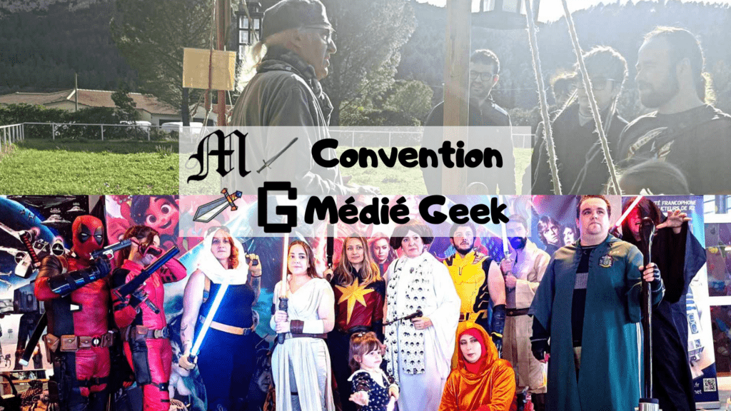 Photomontage présentant les compagnons d'Ancelin et la Dream Team Cosplay 66 lors de la convention Médié Geek