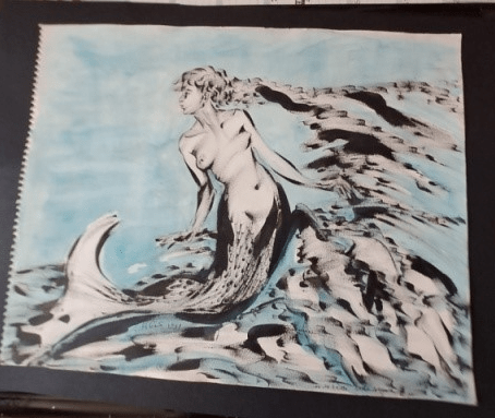 Dessin à l'encre d'une sirène en mouvement.