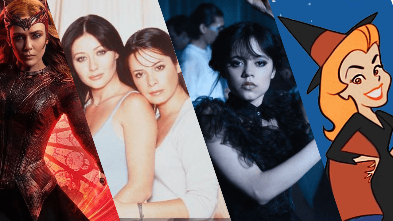 Photomontage mettant en scène Wanda, les soeurs halliwell, Mercredi et ma sorcière bien-aimée