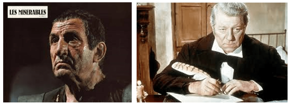 Lino Ventura a effectivement l'air brutal. Jean Gabin, assis à son bureau avec une plume, semble paisible, mais perdu dans ses pensées.